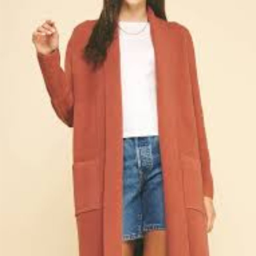 Pinch‎ Burnt Orange Long Sleeved Open Cardigan Sweater M